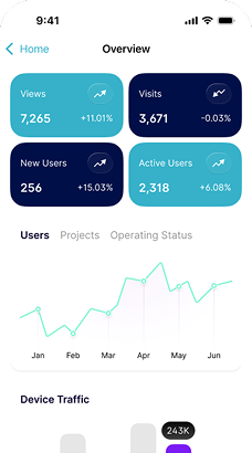Colata product dashboard displayed on a smartphone showing analytics and key metrics